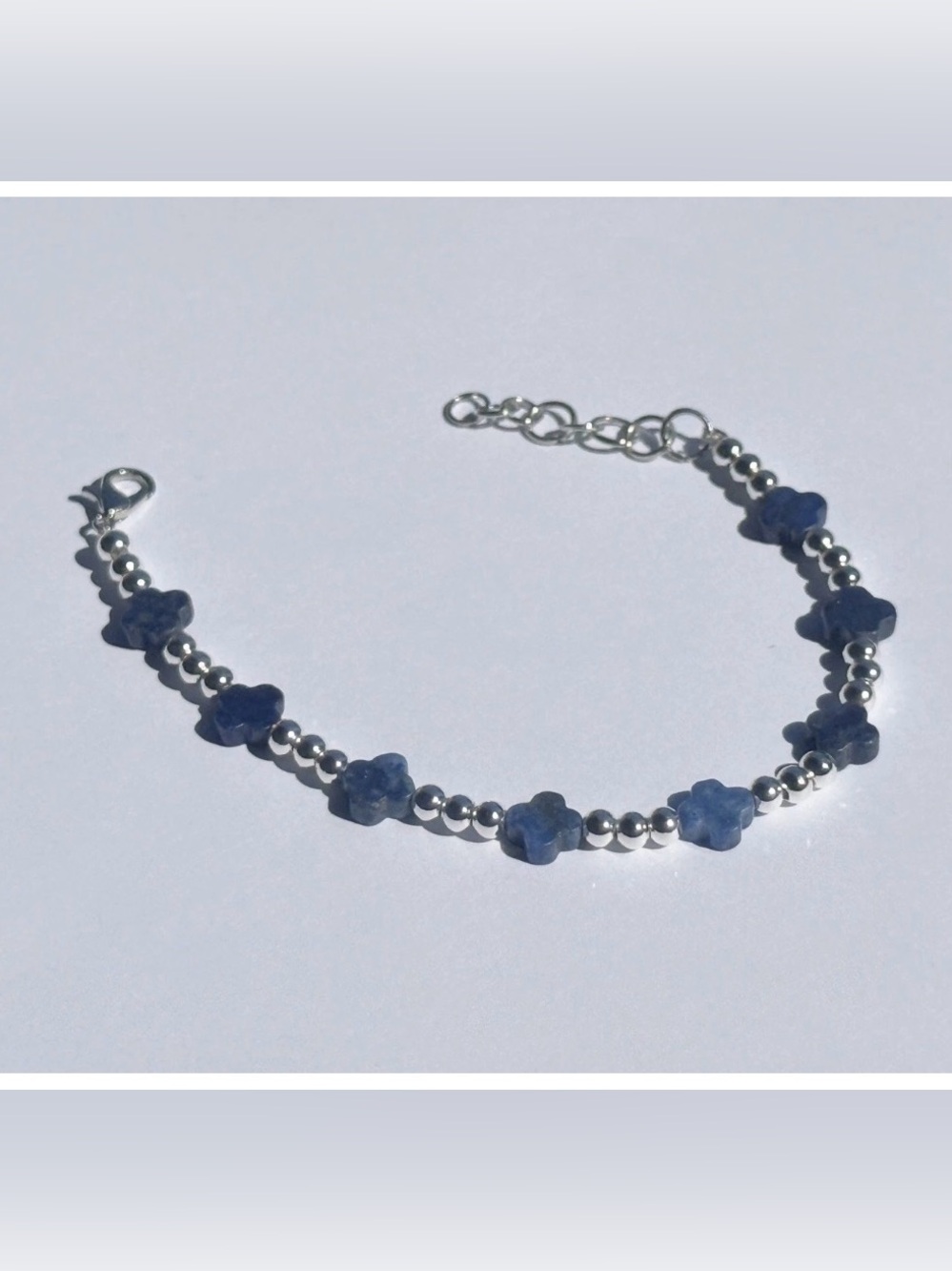 Handmade Lapis Lazuli Bracelet – Silver Plated Beads – Adjustable 6.5–7.5”